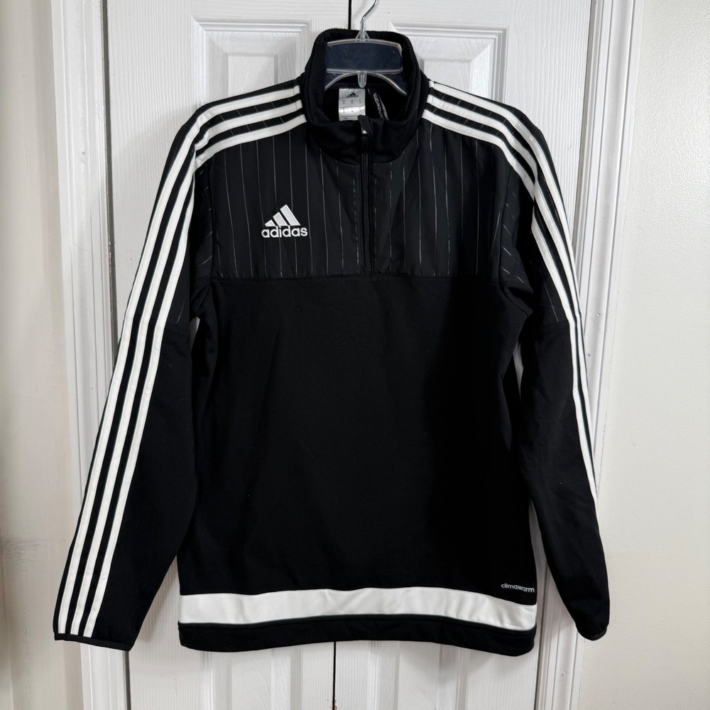 Adidas Climawarm Quarter Zip Pullover Medium Black Pinstripe Athleisure Bloke